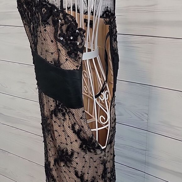 BCBGMAXAZRIA sleeveless scalloped lace trim silk midi dress Women's Size 2 - Picture 9 of 14